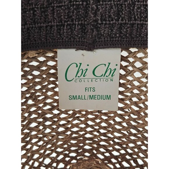 Chi Chi Collection Straw Fedora Hat Beige Band Size Small Medium Wide Brim - Picture 3 of 9